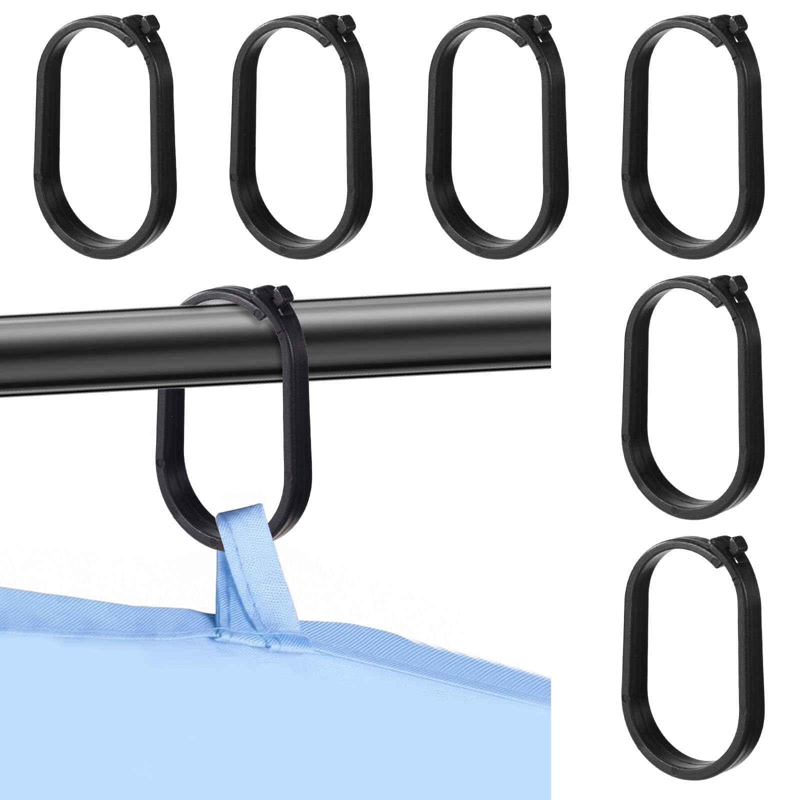 52pz Ganci per Tende da Gazebo, Anelli in Plastica Tende da Doccia Zanzariere Baldacchino Reti e Finestre Design Scorrevole a Chiusura Ermetica Ganci per uso Domestico e Alberghiero (Nero)