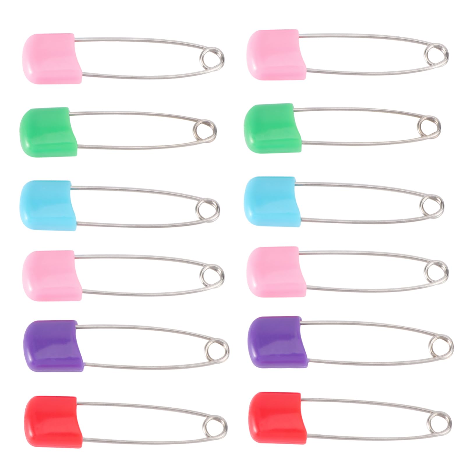 12 Pack Assorted Size S Baby Kids Stainless Steel Hard Plastic Diaper Safety Pins Random Colors
