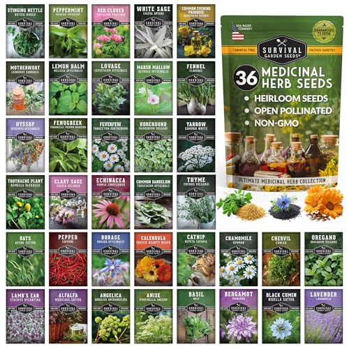 Ultimate Medicinal Herb Seeds Variety Pack – 36 Heirloom Non-GMO Healing Herbs for Planting...