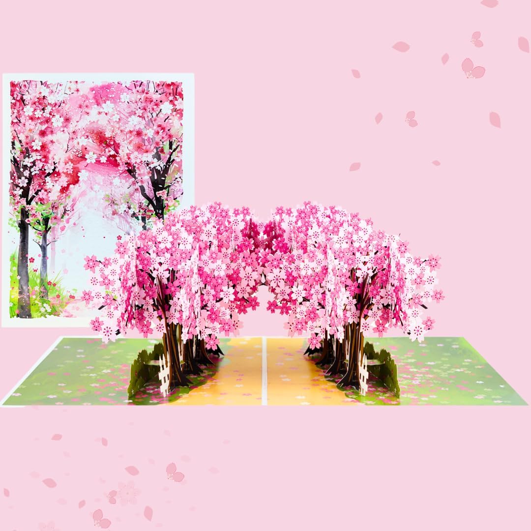 Three Dee Cards - Cherry Blossom Avenue 3D Pop-Up Card for Her Mum Mothers Day - Wife Girlfriend Anniversary Valentines Pop-up - Grandma Birthday