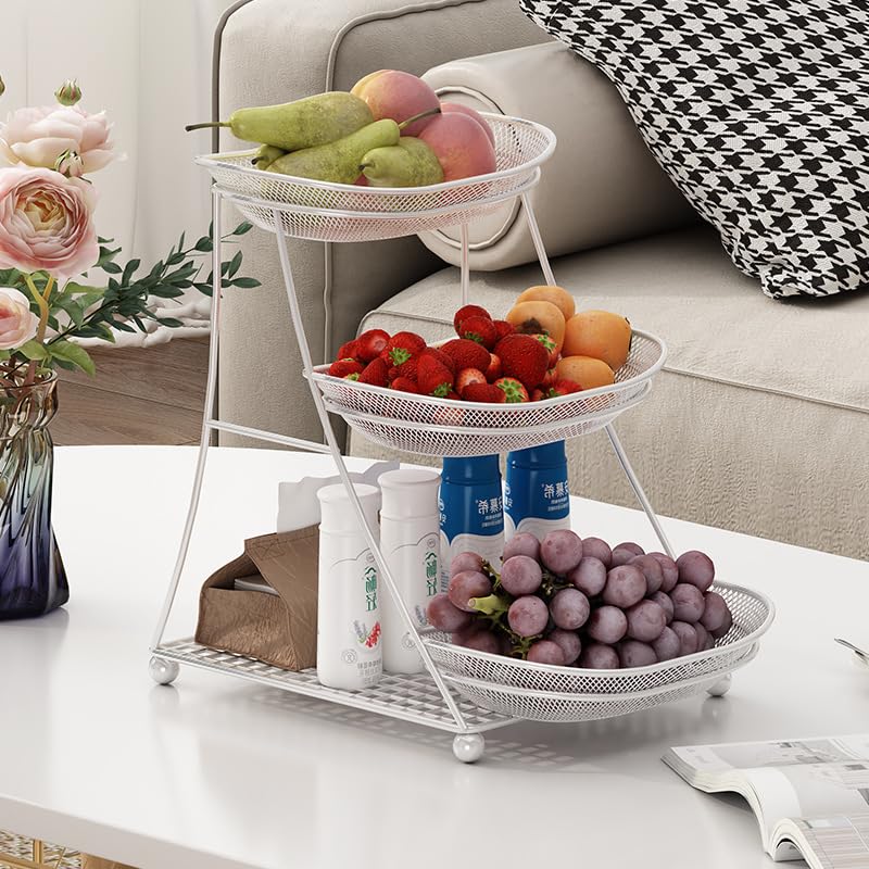 Wielowarstwowy kosz na owoce, nowoczesny 3-poziomowy metalowy etagere na owoce, warzywa i chleb, stylowe rozwiązanie do przechowywania w domu, 33 x 28 x 23 cm, złote wykończenie
