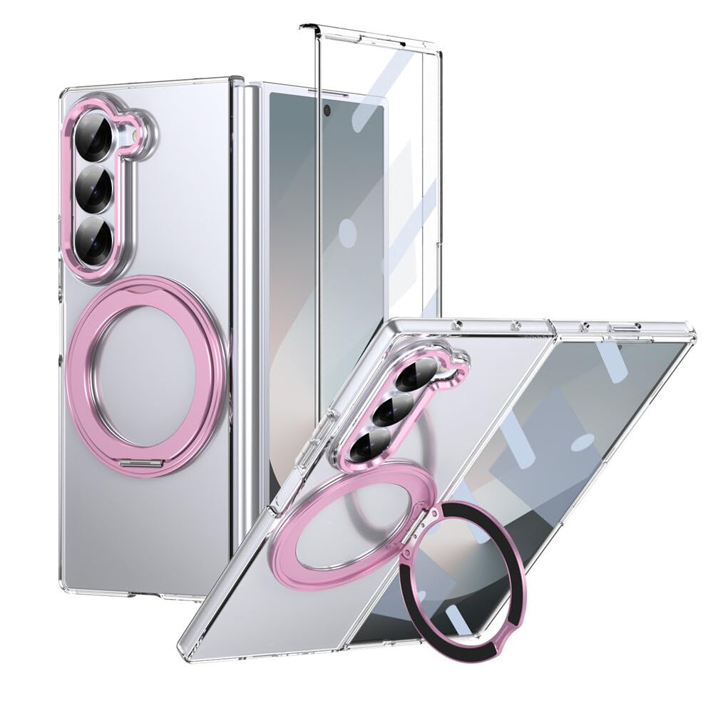 Generic Schutzhülle für Samsung Galaxy Z Fold 3 (Farbe: Pink), magnetischer Ringständer, transparente Schutzhülle, harte Rückseite