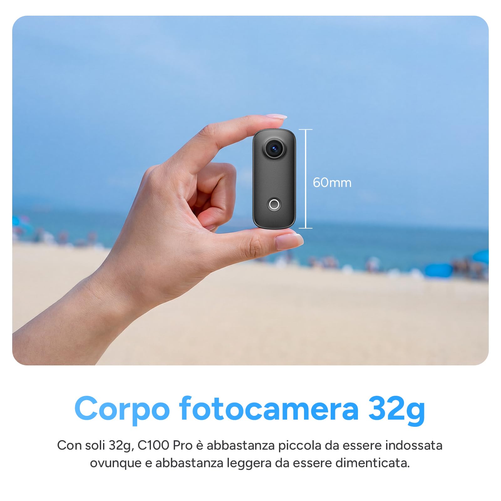 SJCAM C100Pro Mini Action Cam 4K Bodycam, 64GB, 32g, 148 Min, 120° per POV | Vlog Camera e Thumb Camera WiFi, grandangolo 120°, custodia 30 m per sport, viaggio, bici e riprese POV