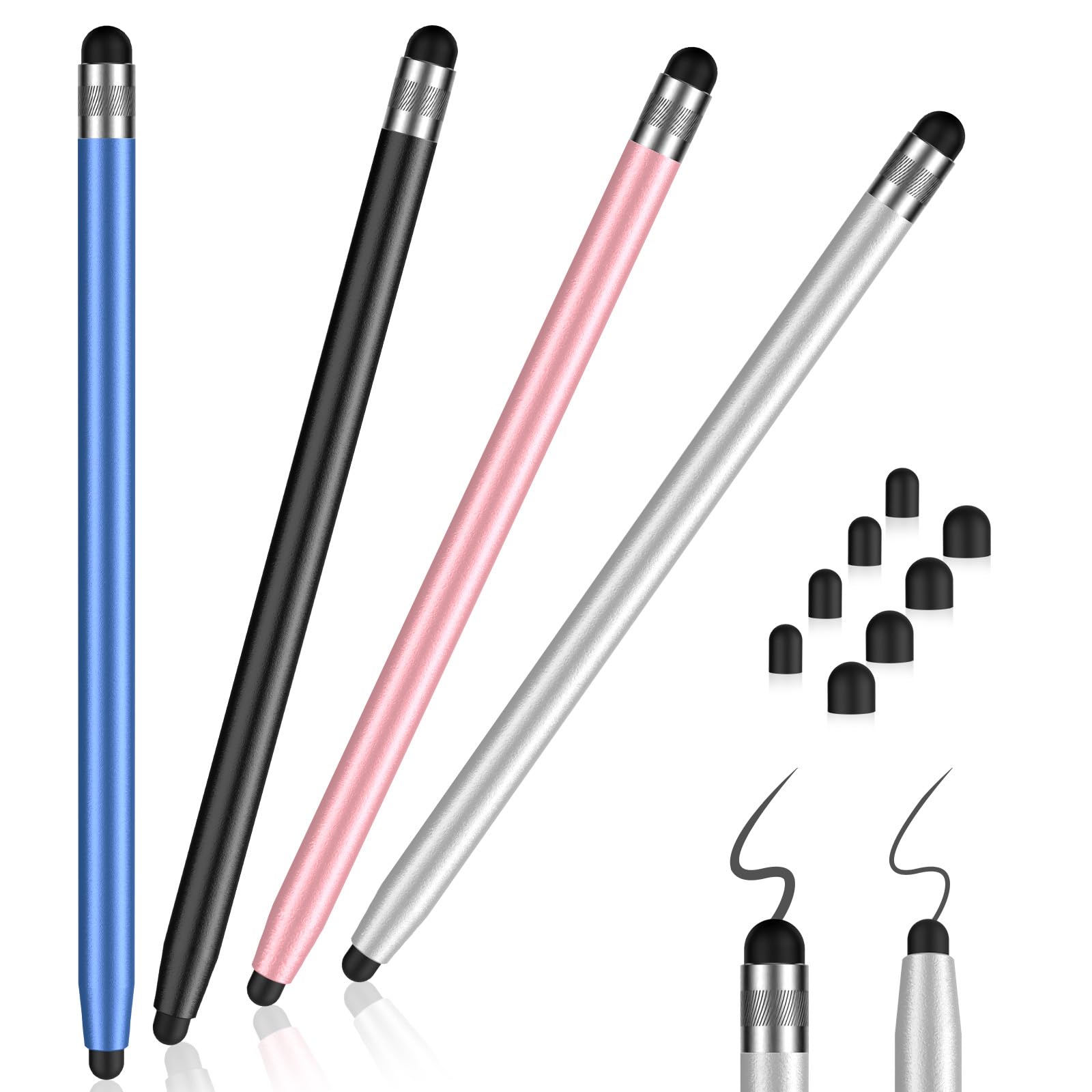 Mixoo Stylus Pens for Touch Screens, 4-Pack Sensitivity and Capacitive Stylus 2 in 1 Tablet Touch Screen Pen with 8 Extra Spare Tips for iPad Pro/iPhone/Samsung Galaxy and All Universal Touch Devices