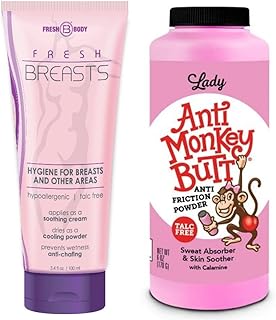 Ladies No Sweat Bundle: Lady Anti-Monkey Butt Powder (6oz) and Fresh Breasts Lotion, The Solution for Women (3.4 OZ tube)
