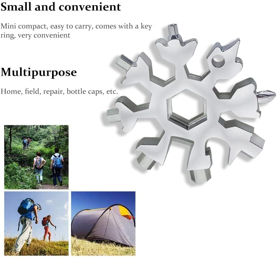 Miniatura 4 de Abrebotellas de copo de nieve portátil 18 en 1 de acero inoxidable, kit de destornilladores Phillips planosherramientas de llave para acampar al
