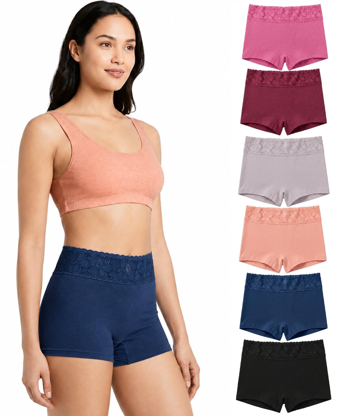 nicsy Women's Lace Boy Shorts Panty Pack| Cotton Blend Full Coverage Colourful Boyshort Underwear | Soft Stretchable Mid Rise Panties | Floral Lace Waistband for Everyday Comfort-picture-12