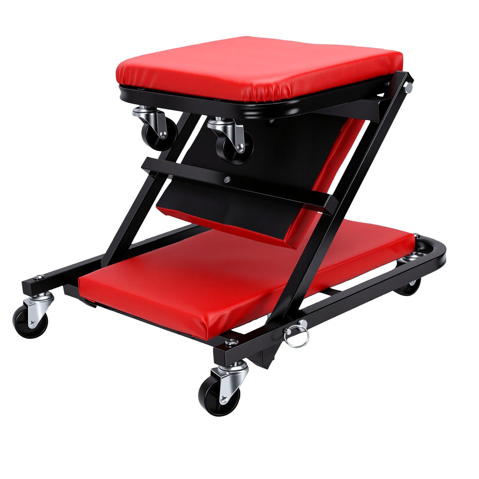 CHICIRIS Camilla para Mecánico Convertible 3 en 1, Asiento con Ruedas Giratorias for Reparación y Mantenimiento de Automóviles (Rojo) | Estructura acolchada gruesa, metal resistente, ruedas giratorias; ideal para taller.