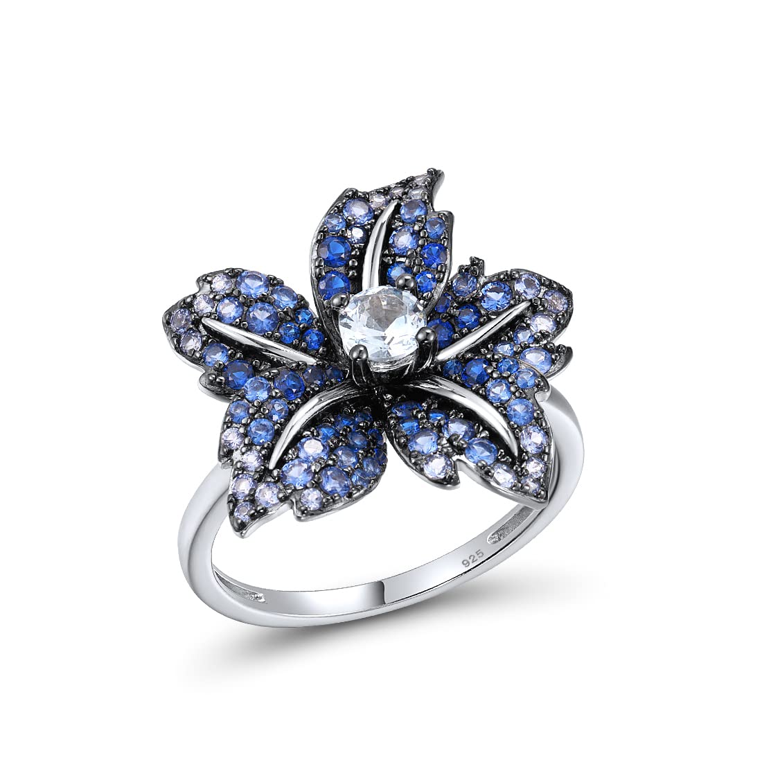 SantuzzaSterling Silver Gemstone Flower Ring for Women