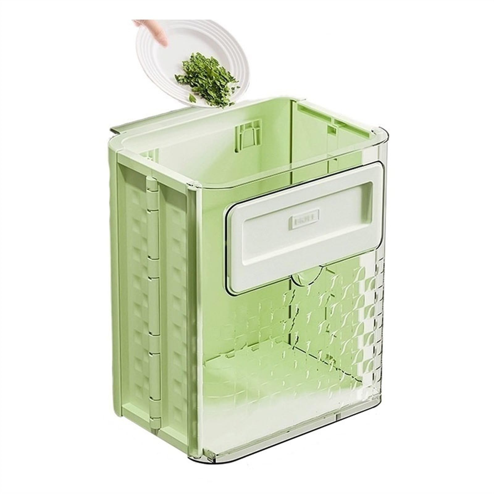 Kitchen Trash Can Hanging Kitchen Trash Can Without Lid, 2.6 Gallon Foldable Wall Mounted Trash Can for Cabinet,Clear Plastic Waste Bin for Kitchen Bathroom Bedroom Garbage Can (Green)