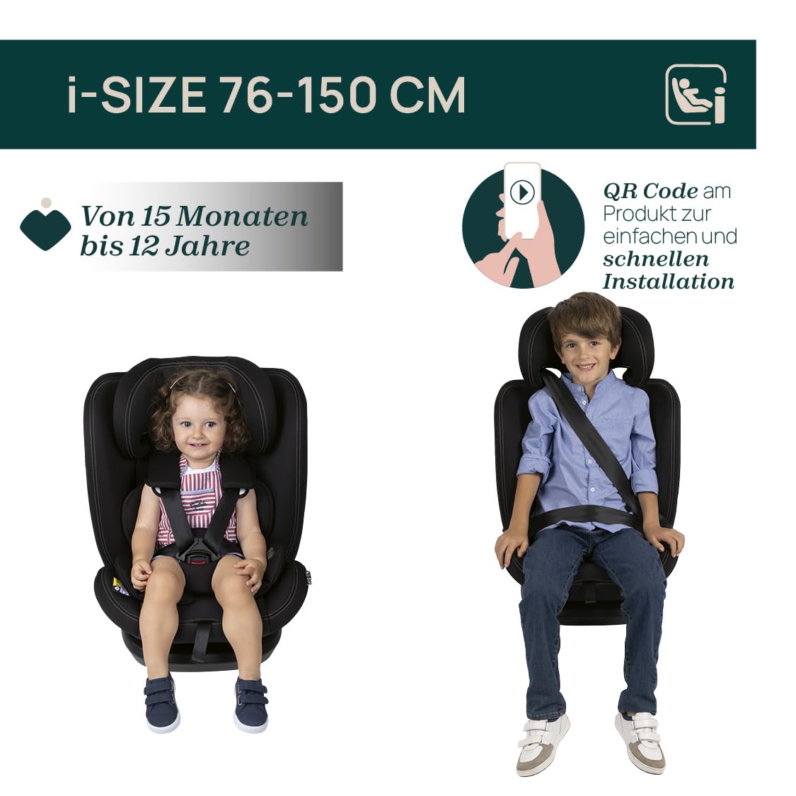 Chicco Fotelik Samochodowy Mokita i-Size, z systemem Isofix, dla dzieci od 76 do 150 cm, Od 15 Miesięcy, w Zestawie Materac Redukcyjny, Szary