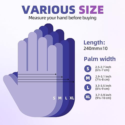 Miniatura 8 de Jointown NGPF1035 - Guantes básicos de nitrilo, guantes médicos de color azul y morado, desechables, sin látex, sin polvo, para examen, limpieza de
