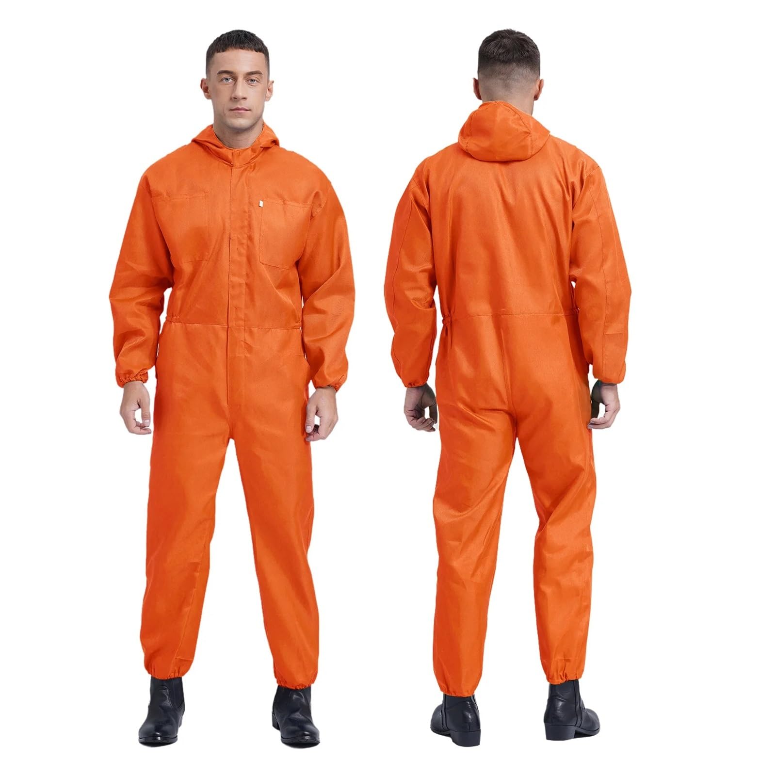 Tute da Lavoro for Uomo Tuta con Tasche Grandi Tuta da Lavoro Salopette for Operaio in Officina Tuta Antipolvere con Cappuccio Uniforme da Meccanico(Orange,M 165)