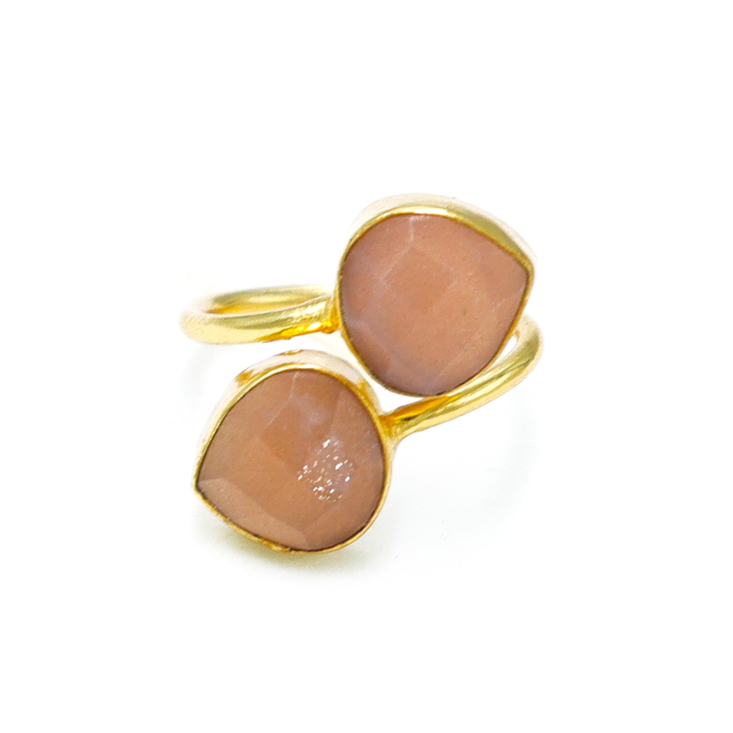 Peach Moonstone Heart Ring | Elegant Gold Plated Adjustable Ring-image-43