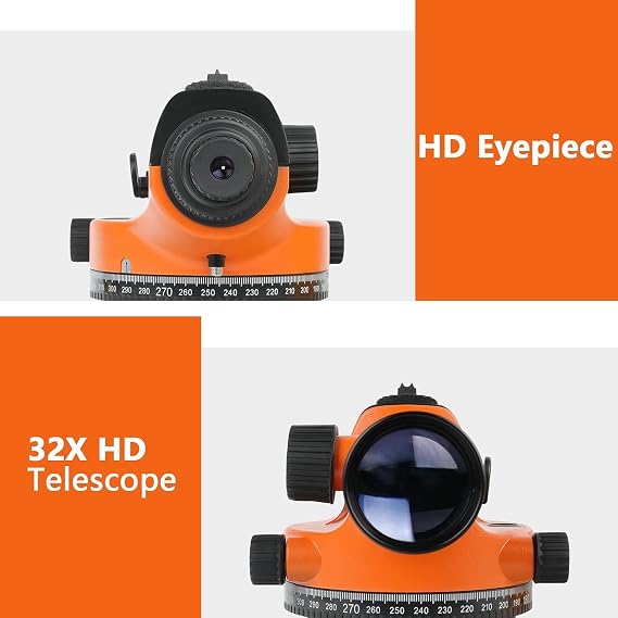 Professional Automatic Optical Level, 32X Magnification, 393ft Range, Self-Leveling, Orange