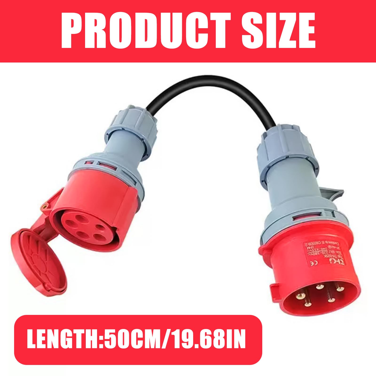 CEE Adapter 32A auf 16A, 5-Phasig-Polig, Starkstrom Adapter mit 50 cm Kabel, 5 * 2.5mm² Starkstromkabel 16A 415V, IP44 Schutz, für Werkstätten, Baustellen und Industrie
