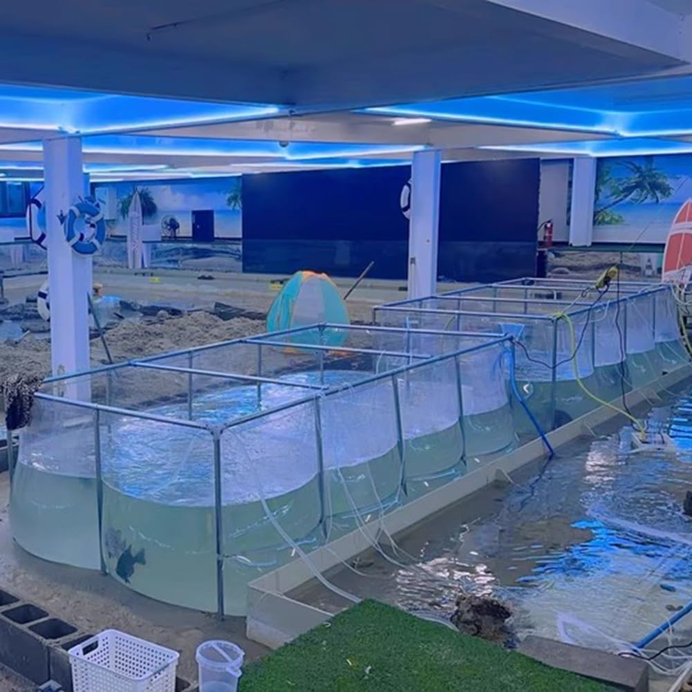 Estanque de piscina para acuario con panel de visualización transparente y válvula de drenaje, estanque de peces de lona de PVC con marco, para estanques, peceras, koi, peces de colores y exhibiciones