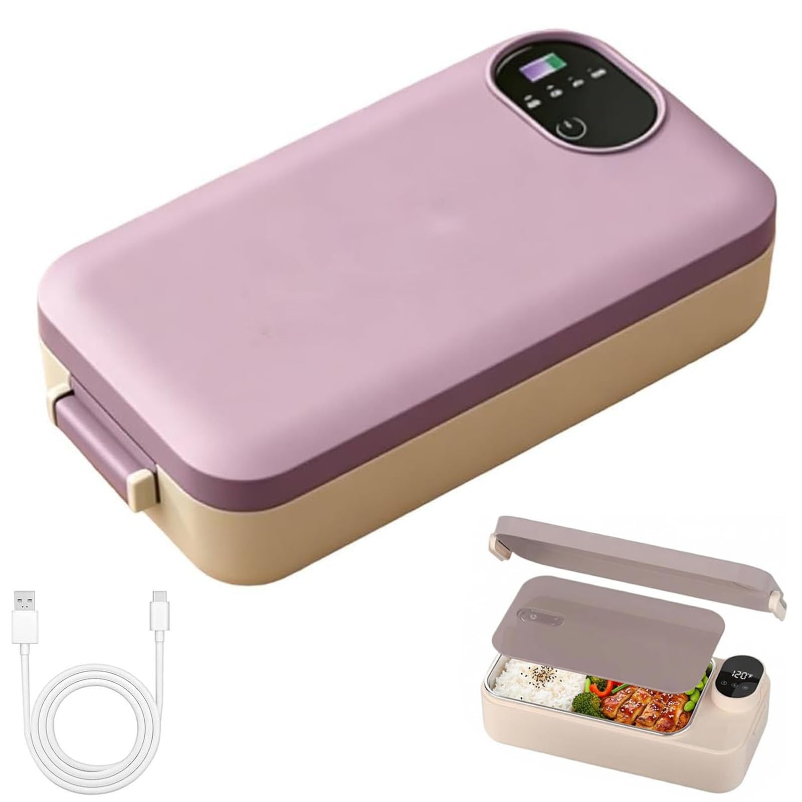 Adius Boîte à Lunch Électrique Portable avec Fonction D'auto-Chauffage, 6 Réglages de Température, Inoxydable 304, pour le Bureau, la Voiture et la Cuisine (Rose)