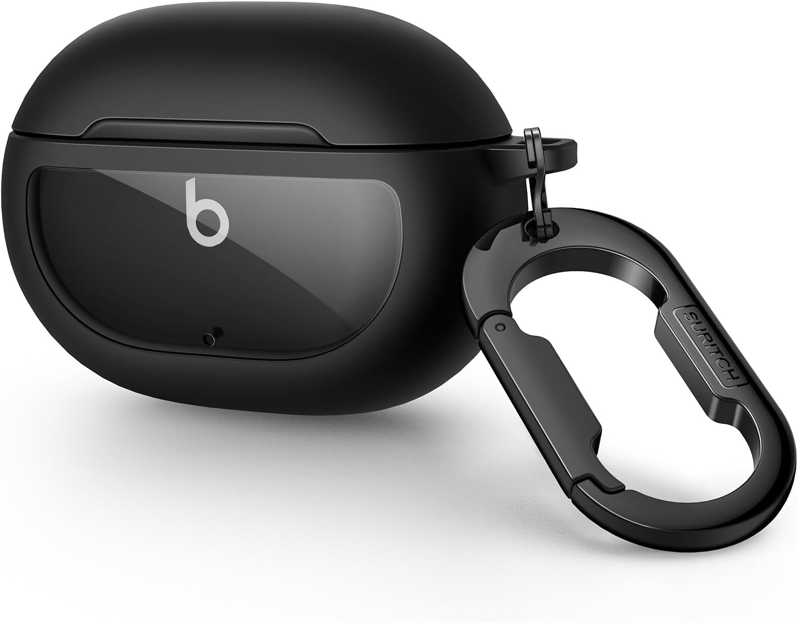 SURITCH Clear Case Compatible with Beats Studio Buds,Studio Buds + (2023) Cover,Shockproof TPU Protective Portable Case with Carabiner Clip Keychain for Earbuds Charging Case Accessories(Black)