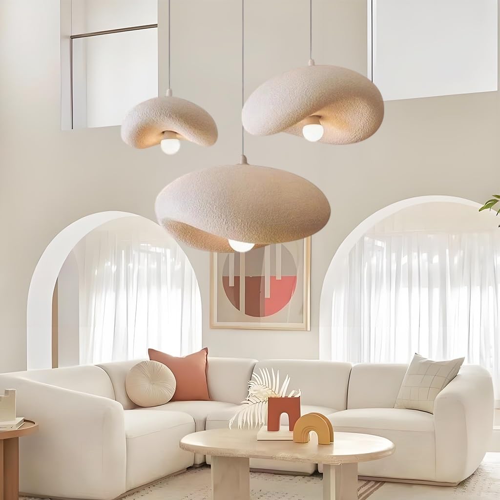 Lampadario In Stile Wabi Sabi Lampada A Sospensione In Polietilene Ad Alta Densità E27 Lampada A Sospensione Regolabile In Altezza Adatta Alla Sala Da Pranzo Soggiorno Camera Da Letto(Triple hea