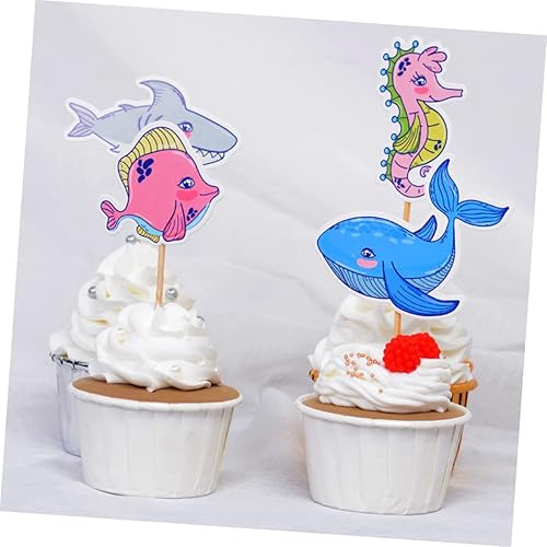 Miniatura 4 de VICASKY 72pcs Birthday Cake Adornment Cupcake Ornaments Cheese Stick Fish Cupcake Toppers Appetizer Pick Sea Theme Party Sea Animal Cake Toppers