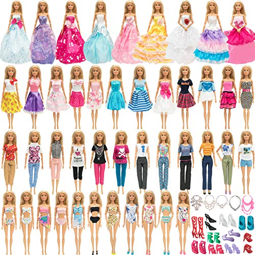 SOTOGO 50 Pieces Doll Clothes and Accessories for 11.5 Inch Girl Doll Clothes Include 24 Sets Handmade Fashion Dresses/Wedding Dresses/Pants Outfits/Swimsuits, 10 Pairs Shoes and 5 Pieces Necklace
