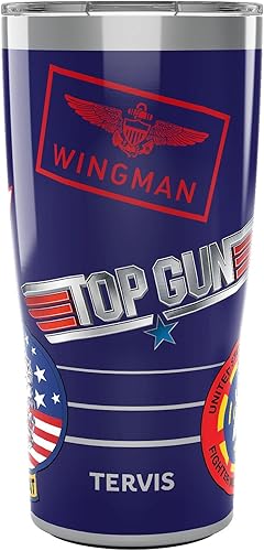 Tervis Traveler Top Gun Maverick Patch Collage - Vaso aislado de triple pared para viaje mantiene las bebidas frías y calientes, 20 onzas, acero