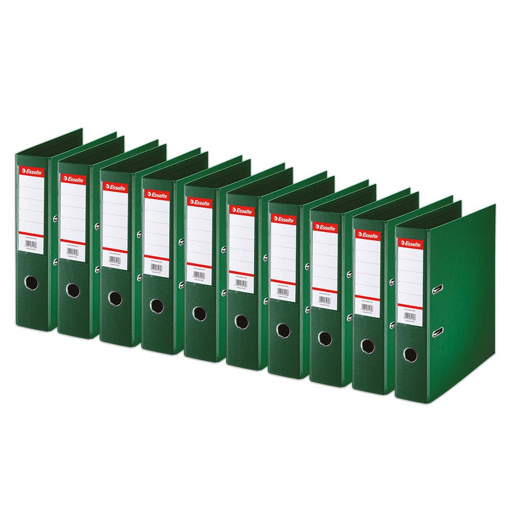 Esselte Standard, Pack de 10 Archivadores de palanca, Verde, lomo de 75 mm, A4, PP, 320230