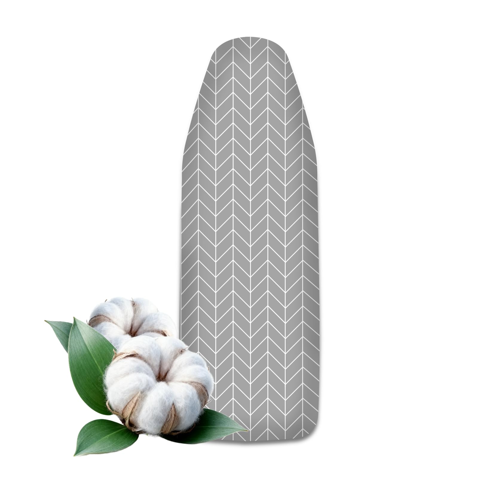 VELLUSTRA Bügelbrettbezug, 145 x 55 cm, Baumwoll Dick Polsterung mit Gummizug, Klettverschlüsse, Schneller Bügeln, für Dampfbügelstation und Dampfbügeleisen, Bügeltischbezug L, Grau
