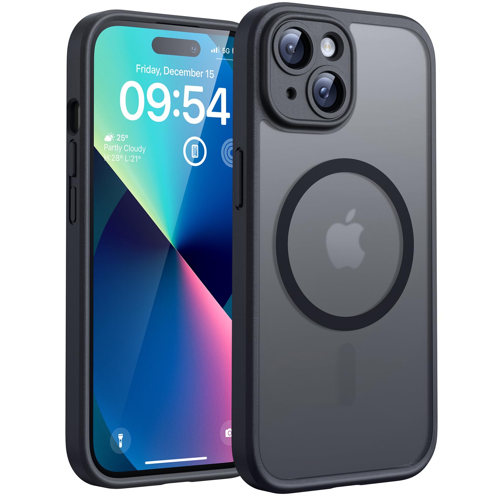 TOCOL Magnetic for iPhone 15 Case 6.1-Inch, Fit for MagSafe, Upgraded [Full Camera Protection], [14FT Military Grade Shockproof] Thin Slim Frosted Translucent Matte Back Phone Cover (Black) — view 47