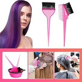 MOONMINI Hair Dye Color Brush and Bowl Set, Color Bowl Brushes Tool Mixing Bowl Kit Tint Comb for Hair Tint Dying Coloring Applicator (Pink&Black)