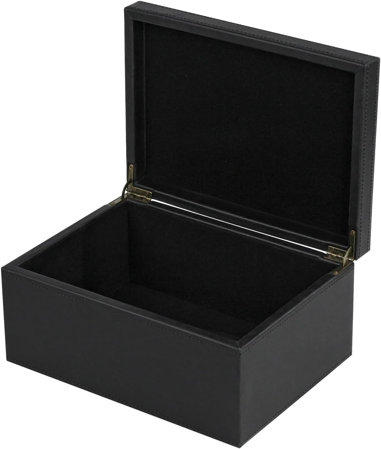 HofferRuffer Faux Leather Decorative Box, Large Wooden Structure Keepsake Box Accessory Organizer Jewelry Organizer with Hinged Lid, Storage Container for Home or Office (Black)