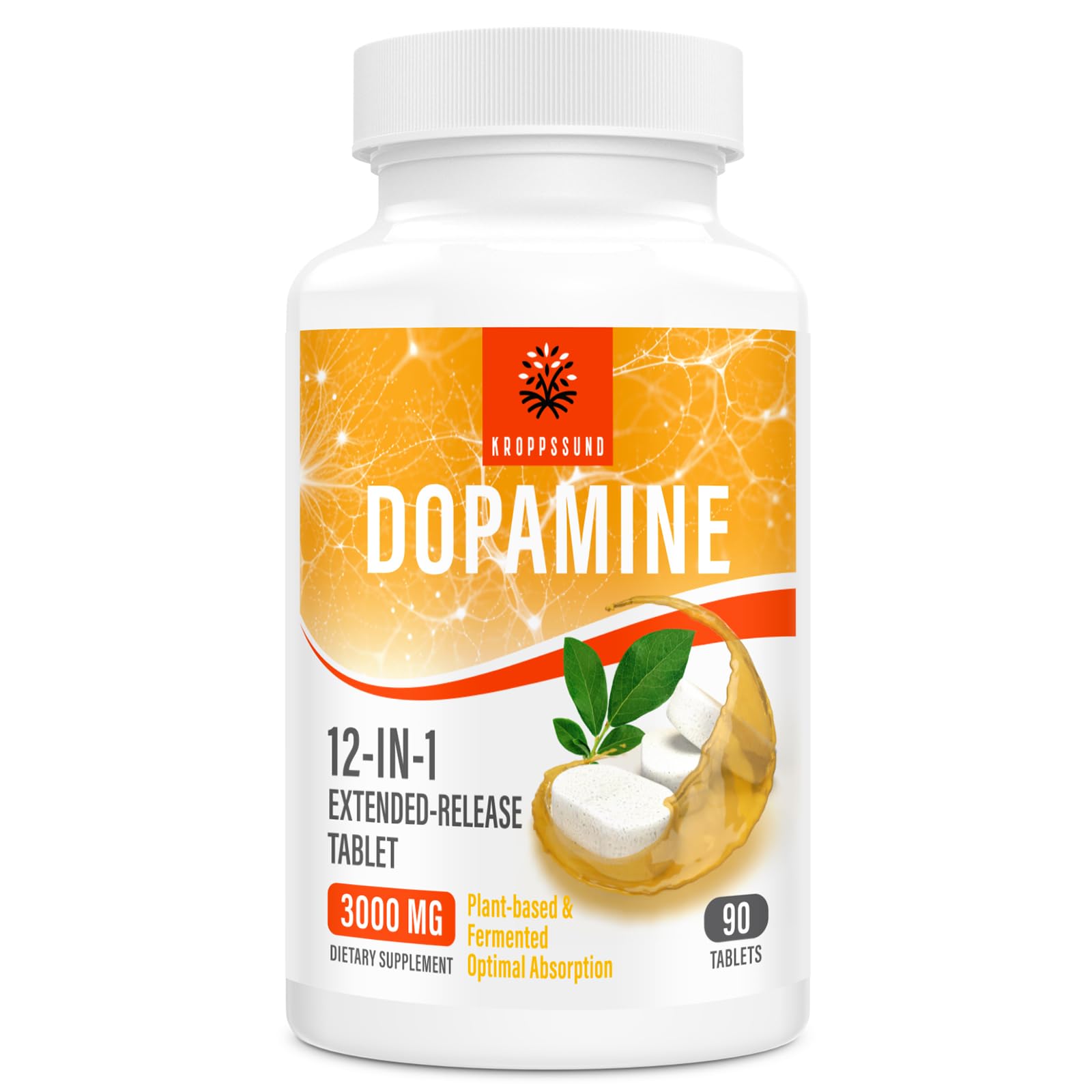 Kroppssund Natural Dopamine Supplement - 90 Tablets (1 Bottle)Kroppssund Natural Dopamine Supplement -…