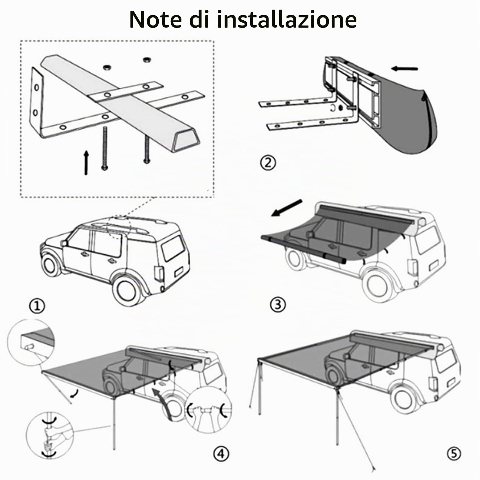 Tenda per Camper Tendalino Auto Retrattile, Tendalino Esterno per Auto Overlanding Tessuto Oxford 420D Tendine Estraibili per Veicoli Resistenti alle Intemperie, per SUV/Camion/Van (Size : 160