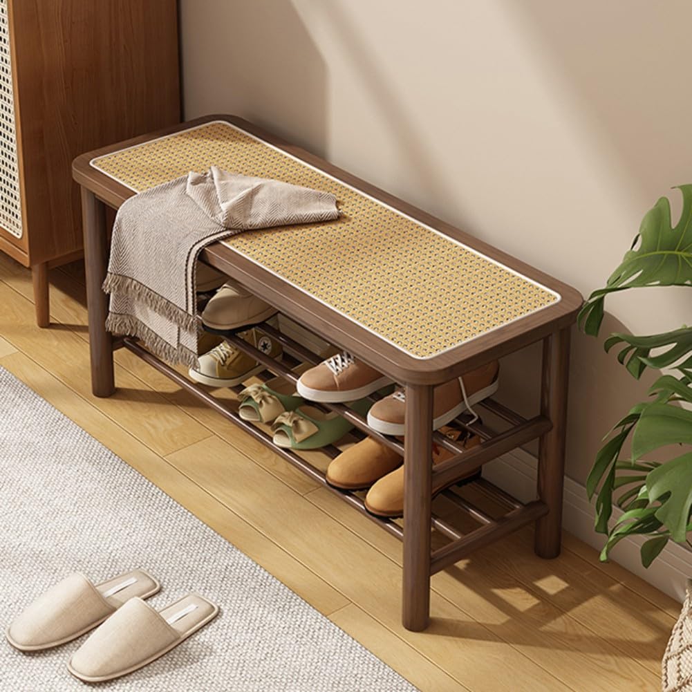 Banc de rangement à chaussures élégant pour salon, chambre et couloir en bois naturel