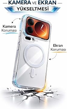 Fenza Xiaomi Mi 17 Pro Max ile Uyumlu Güçlü Mıknatıslı MagSafe Şeffaf Kamera Korumalı Telefon Kılıfı