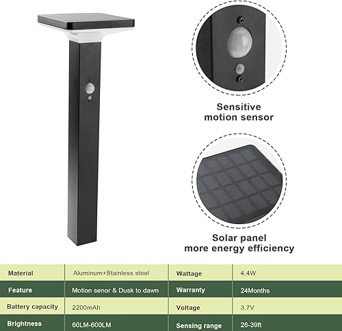 Miniatura 6 de Lustrlach Luces solares de camino para exteriores, con sensor de movimiento LED, luz de bolardo de paisaje de 20 pulgadas, impermeable, lámpara de