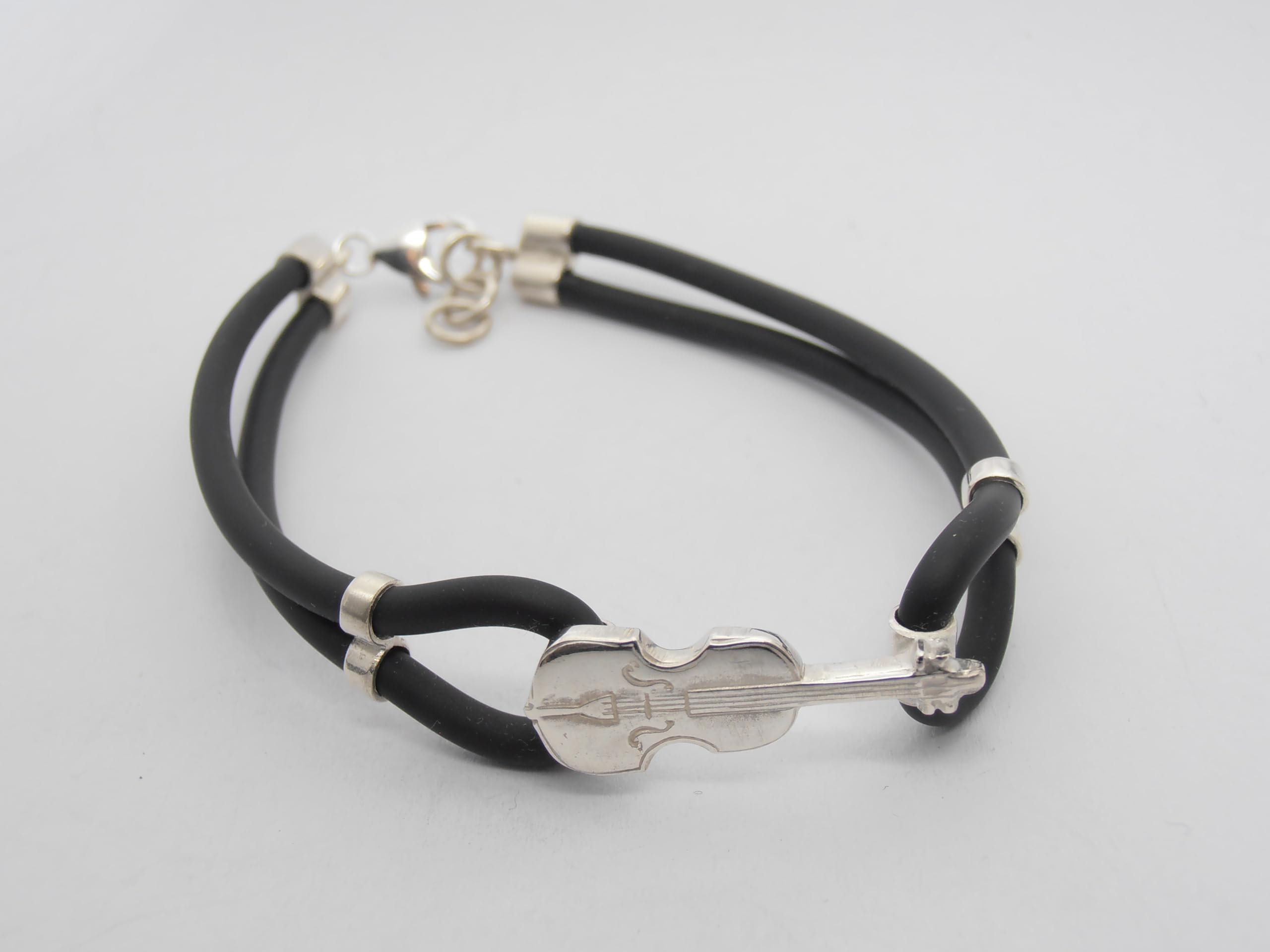 Violino : Braccialetto in Argento 925 e Caucciù - Bracciale Musicista - Musica - Strumento Musicale