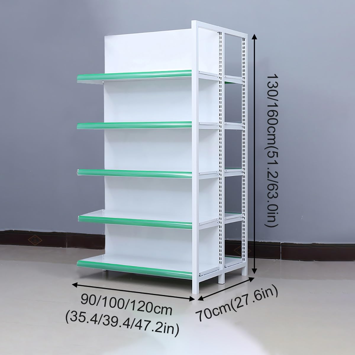 Generico Scaffalatura a Gondola Regolabile a 5 Ripiani per supermercati, Negozi di Alimentari e minimarket, con indicatore dei Prezzi, 100x130 cm, Soluzione Versatile per l'esposizione di Prodotti.
