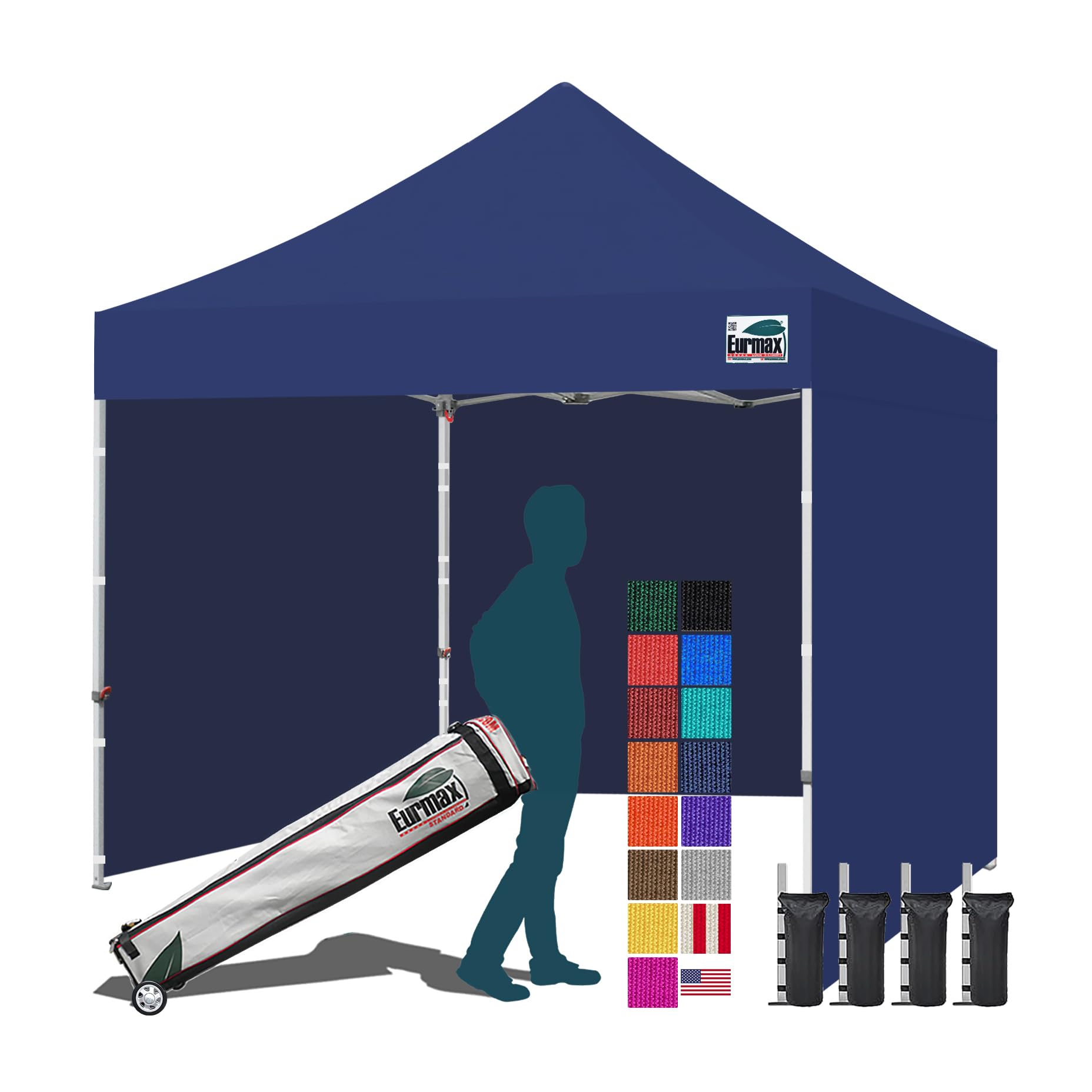 Photo 1 of Eurmax USA 10x10 Pop Up Canopy Tent,Commercial Tent with Patented No-Tip Rolling Bag,4 Zippered Removable Walls,UV & Water Resistant Canopy Top,Heavy Duty Outdoor Gazebo,Instant Shelter(Navy Blue)