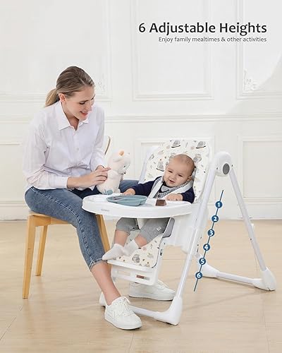 Miniatura 3 de ACE1023-GS - Trona para bebés de 6 meses con reino de fantasía, plegable, reclinable, bandeja doble, silla alta de alimentación fácil de limpiar
