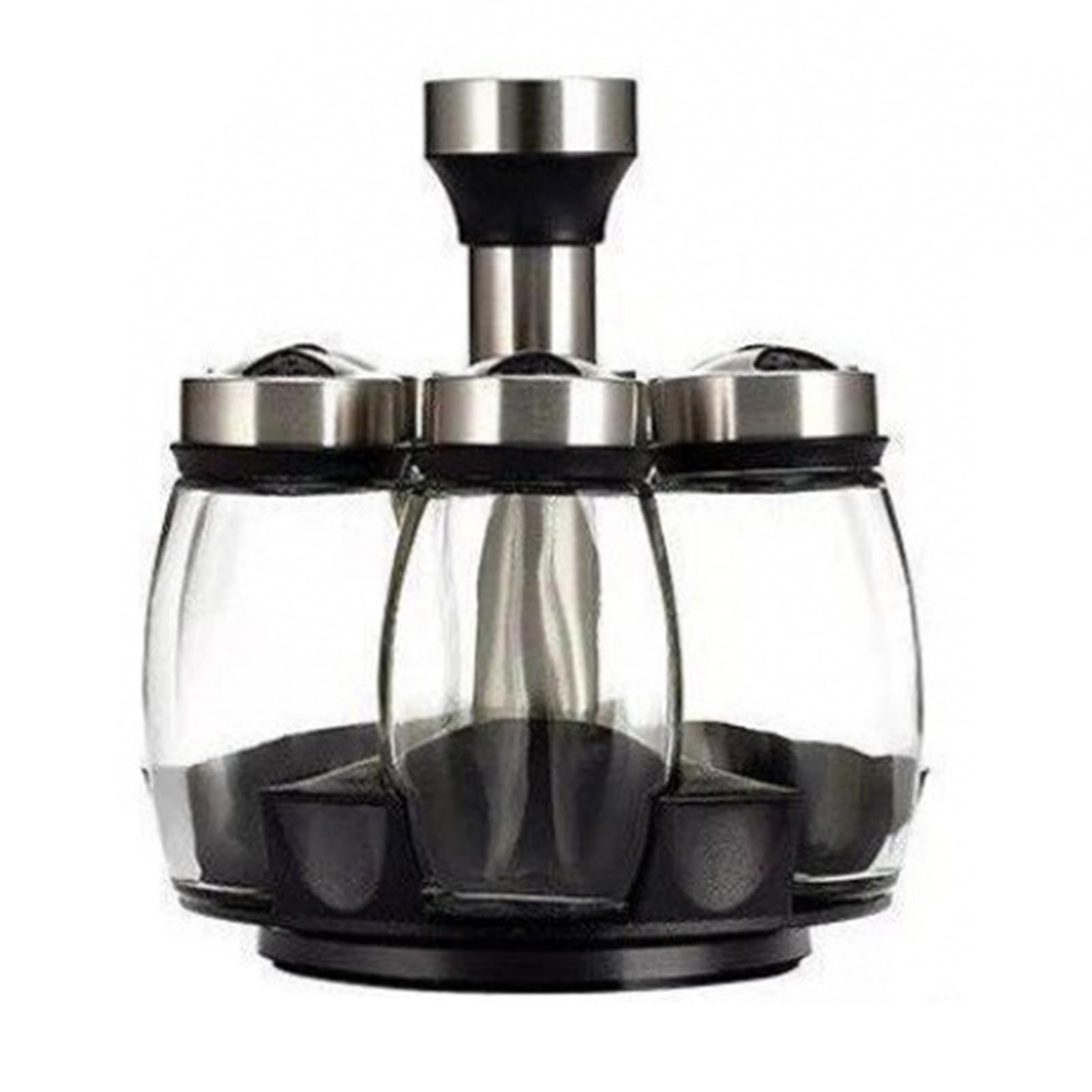 ZhzeYun Rotating Spice Jar Set, Glass Seasoning Bottles with Lids and Storage Rack, Revolving Spice Rack Organizer for Kitchen Counter Salt Sugar Pepper 7 Piece Empty Jars Glass