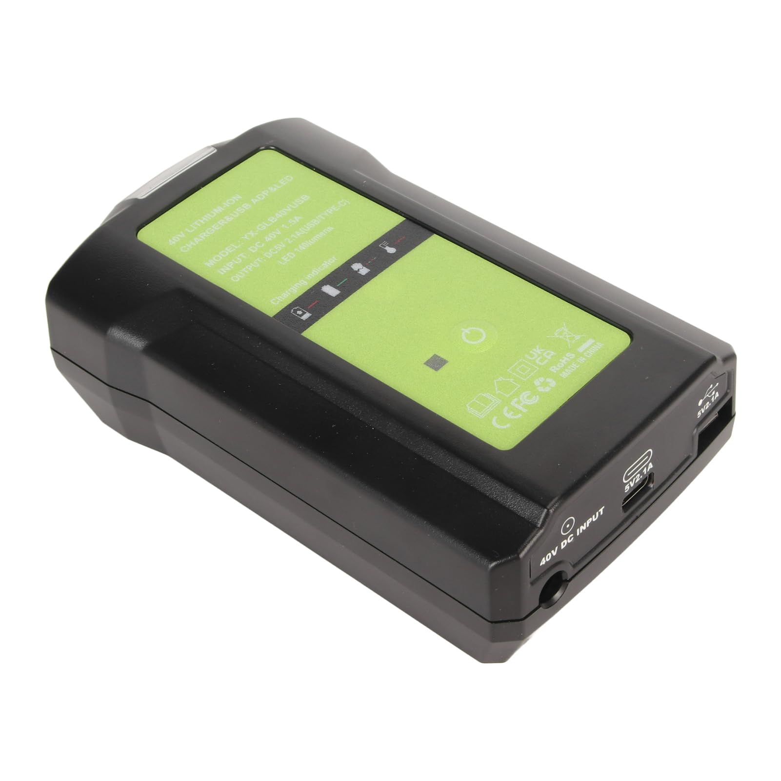 Caricabatterie Al Litio, Materiale ABS con Interfaccia USB per Modelli Greenworks da 40 V, Ideale Ricarica Efficiente