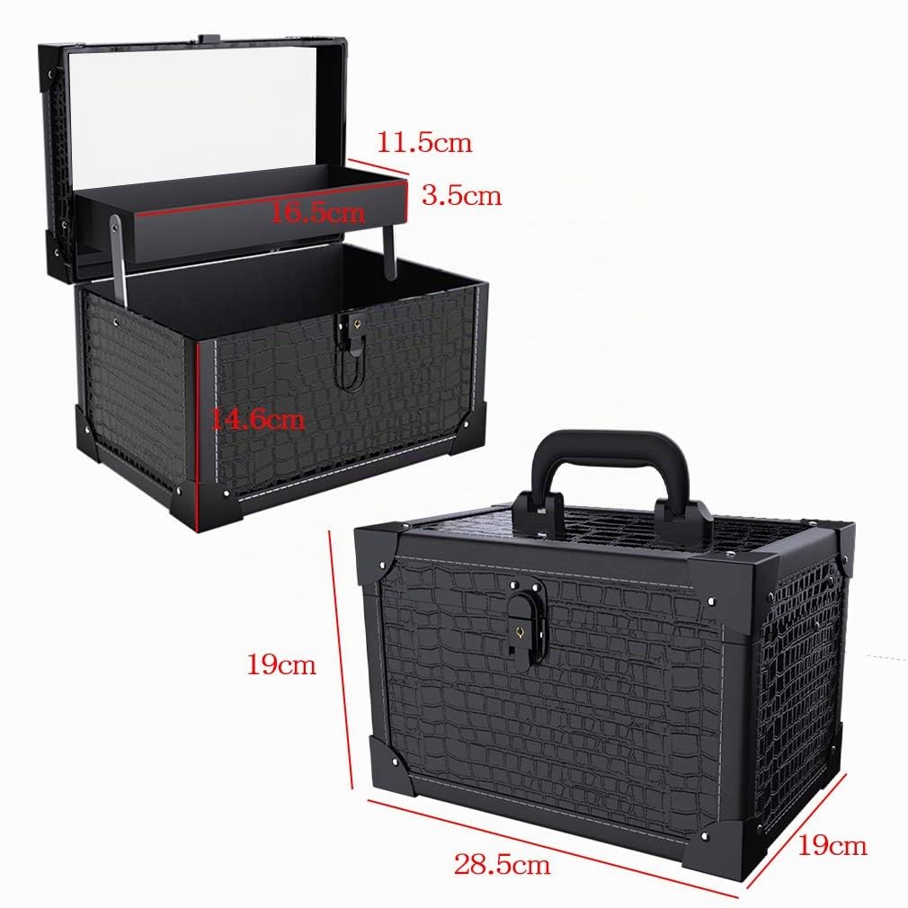 Maletín Maquillaje Profesional con Cerradura, Estuche de Maquillaje, Caja de Maquillaje de Viaje, Estuche de Cosméticos, Negro, Neceser Maquillaje Joyero Organizador