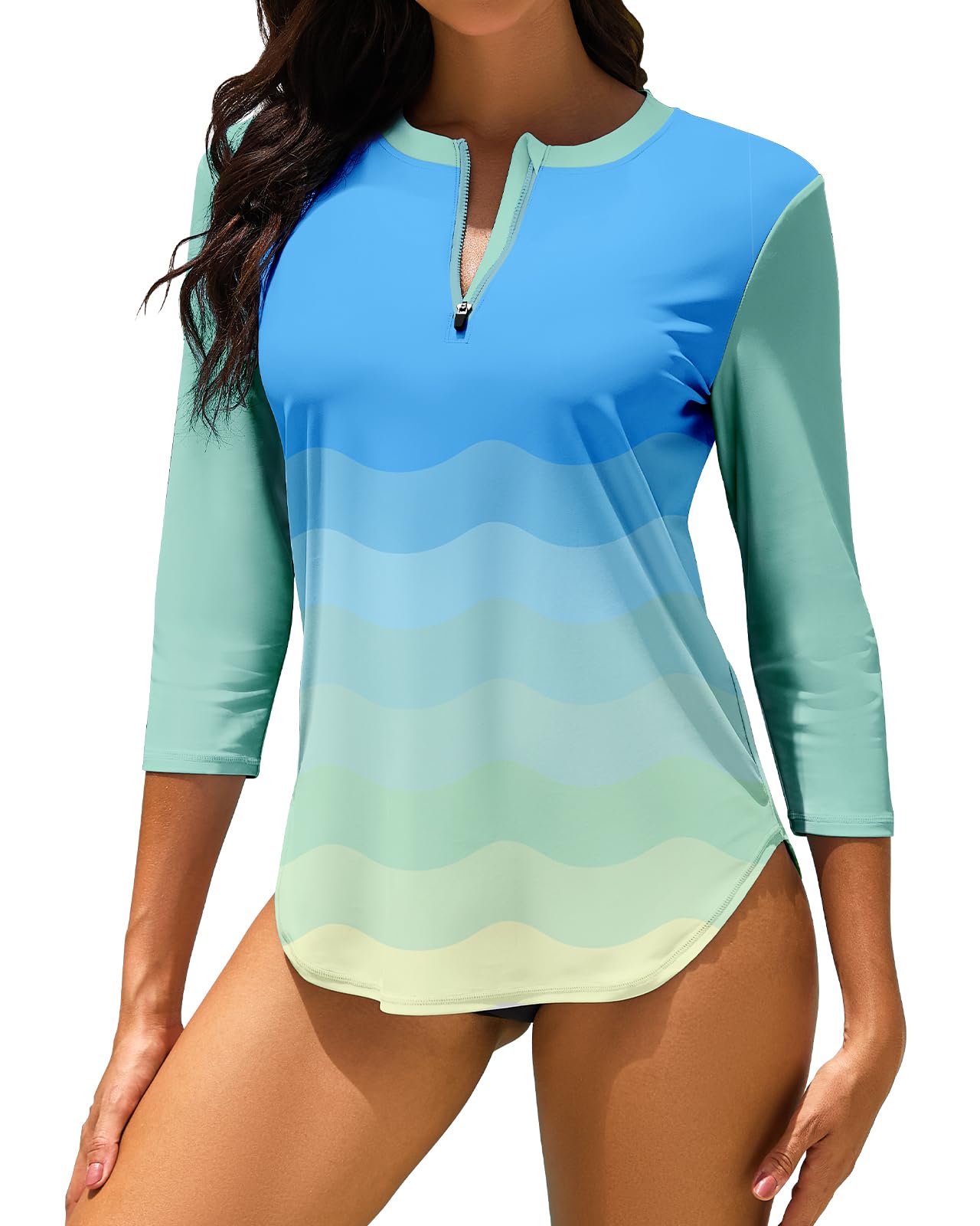 Rashguard manches 3/4 femme avec protection anti-UV UPF 50+ pour surf