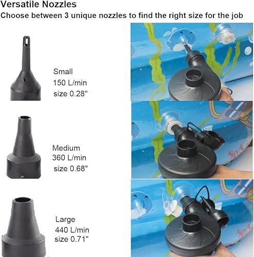Miniatura 5 de Electric Air Pump Air Mattress Portable Pump for Inflatables Couch, Pool Floats, Blow up Pool Raft Bed Boat Toy with 3 Nozzles, AC 110-240 Volt DC