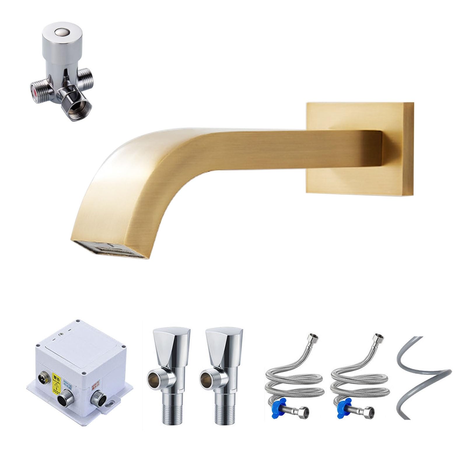 Rubinetto Con Sensore Automatico In Oro Rubinetto Automatico For Montaggio A Parete Rubinetto In Rame Pieno Alimentato A Corrente Continua Rubinetti For Bagno Rubinetti A Parete Rubinetto(Cold water+h