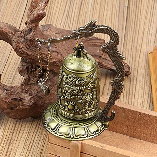 Vintage Small Dragon Bell,Fengshui Vintage Style Bronze Lock Carved Dragon Tibet Buddhist Bell,Buddhist Bell Bronze Good Luck Bell Geomantic for Meditation Altar Decoration - Image 3