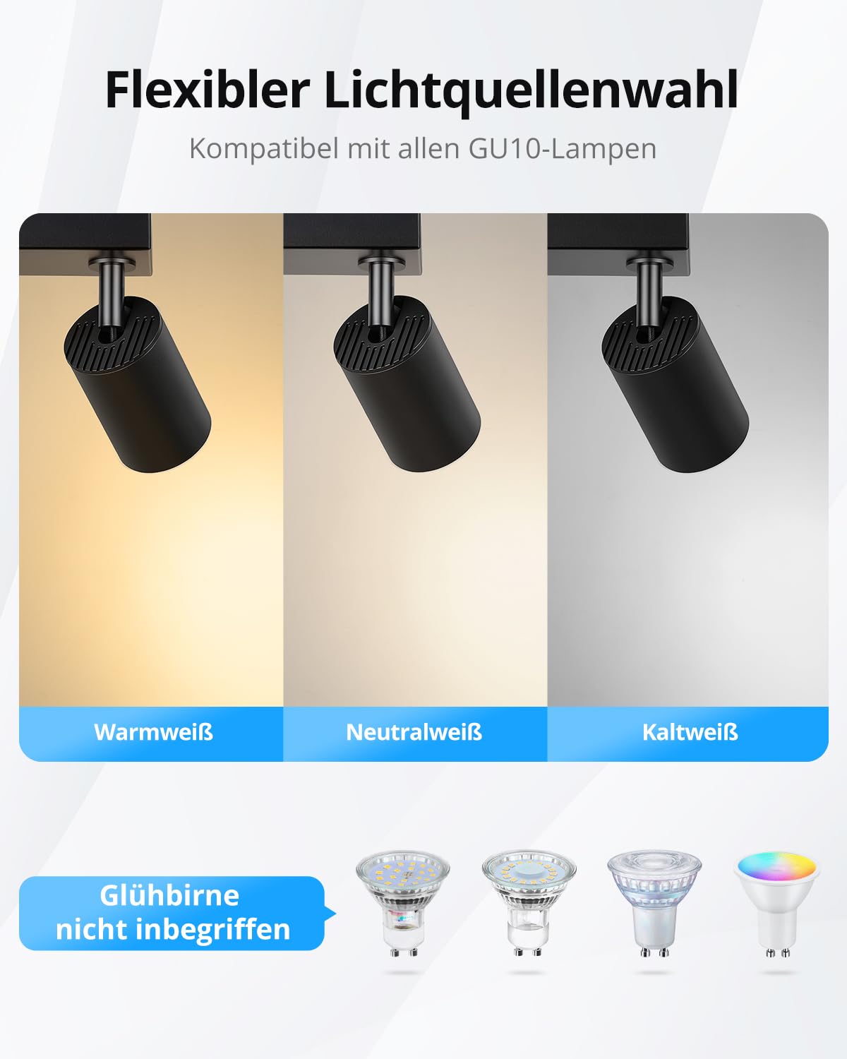 Gr4tec Deckenstrahler LED 5 Flammig, GU10 Spots Deckenleuchte Schwarz
