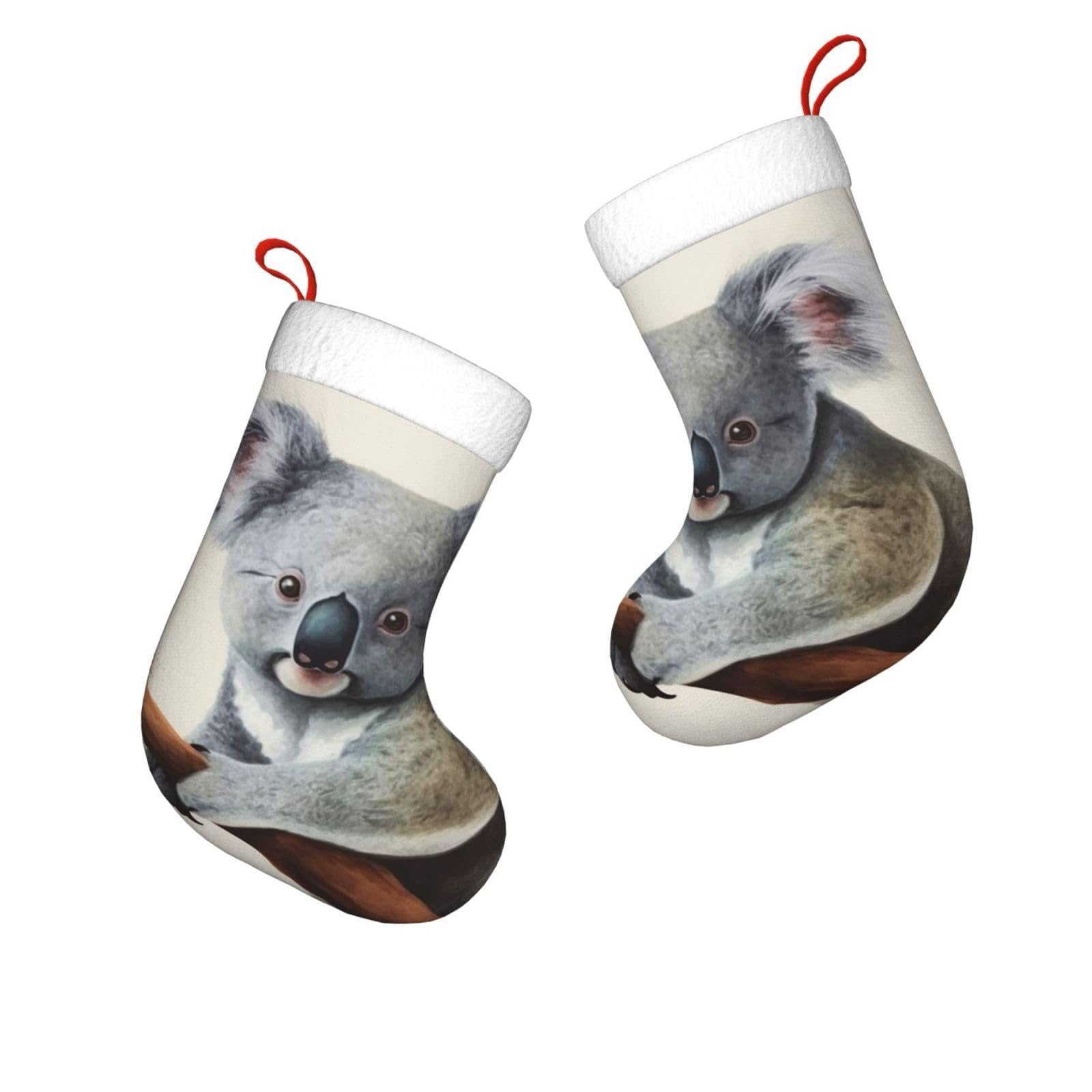 FodPand 17.7" Christmas Stocking 1 Piece, Koala and Butterfly Xmas Stockings with White Plush Cuff Fireplace Hanging Stocking for Christmas Holiday Party Decoration